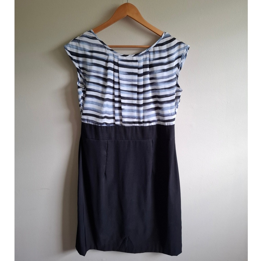 Color Block Sheath Dress Watercolor Stripes Casual Corporate Chic Modest  Sz 14